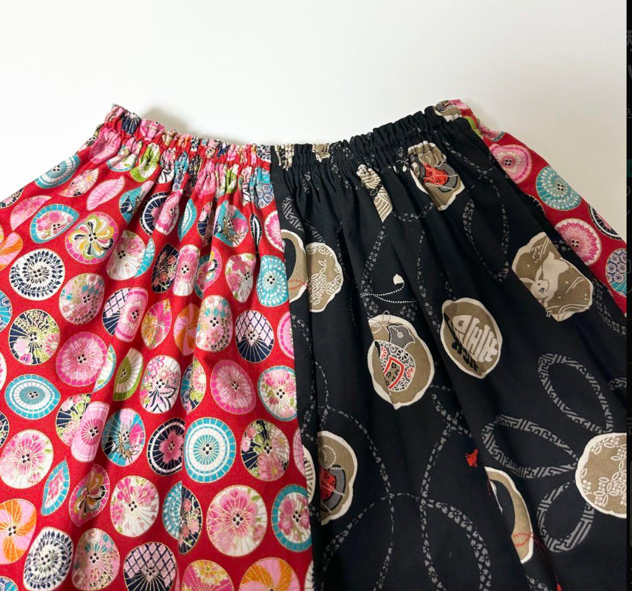 Wafu-patterned skirt, midi-length skirt